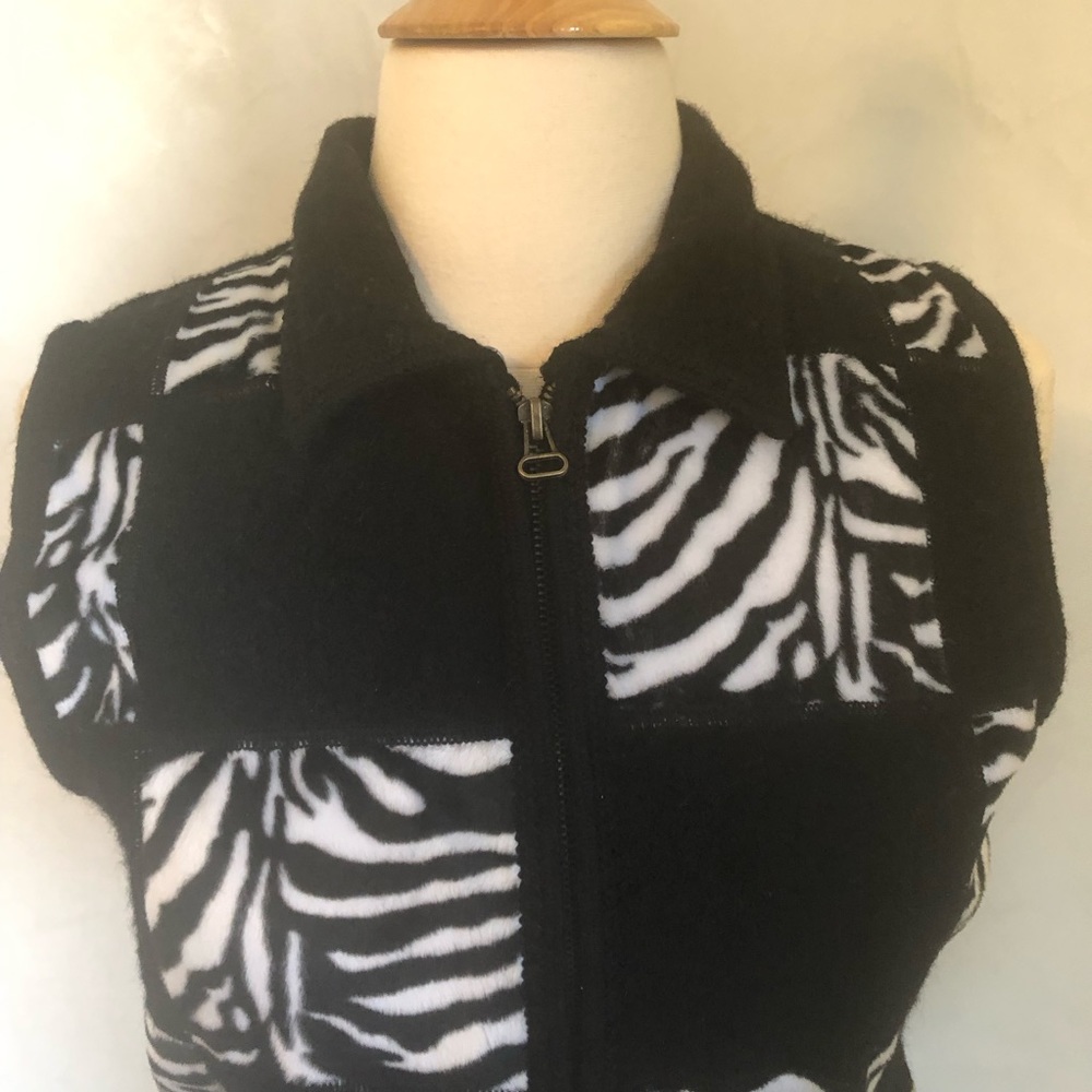 Tally Ho Black Wool Vest w/leopard patchwork & faux fur detachable collar Size M - Picture 9 of 15